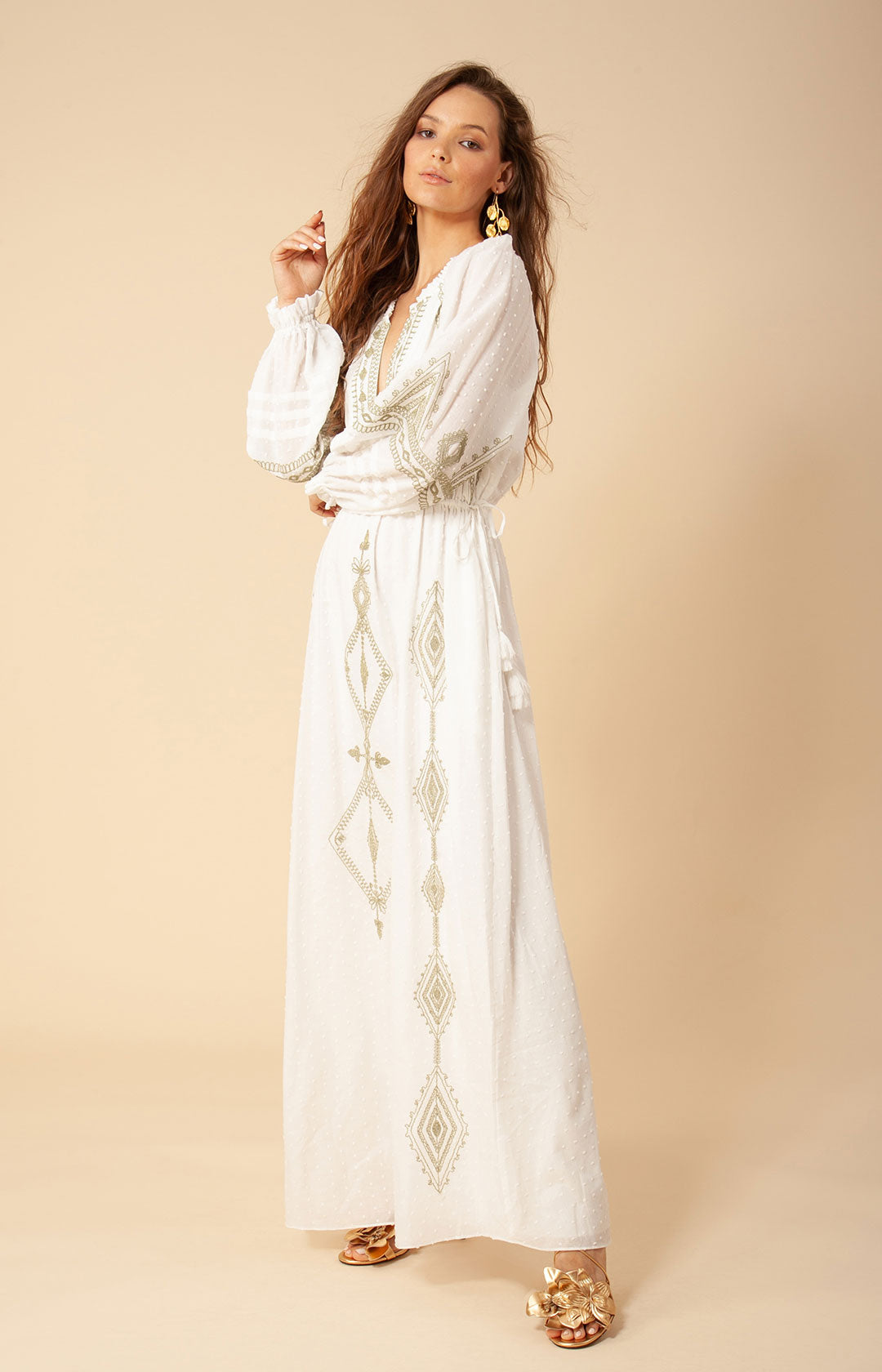 knee length dresses for ladies Floral Embroidered Long Dress main image 1