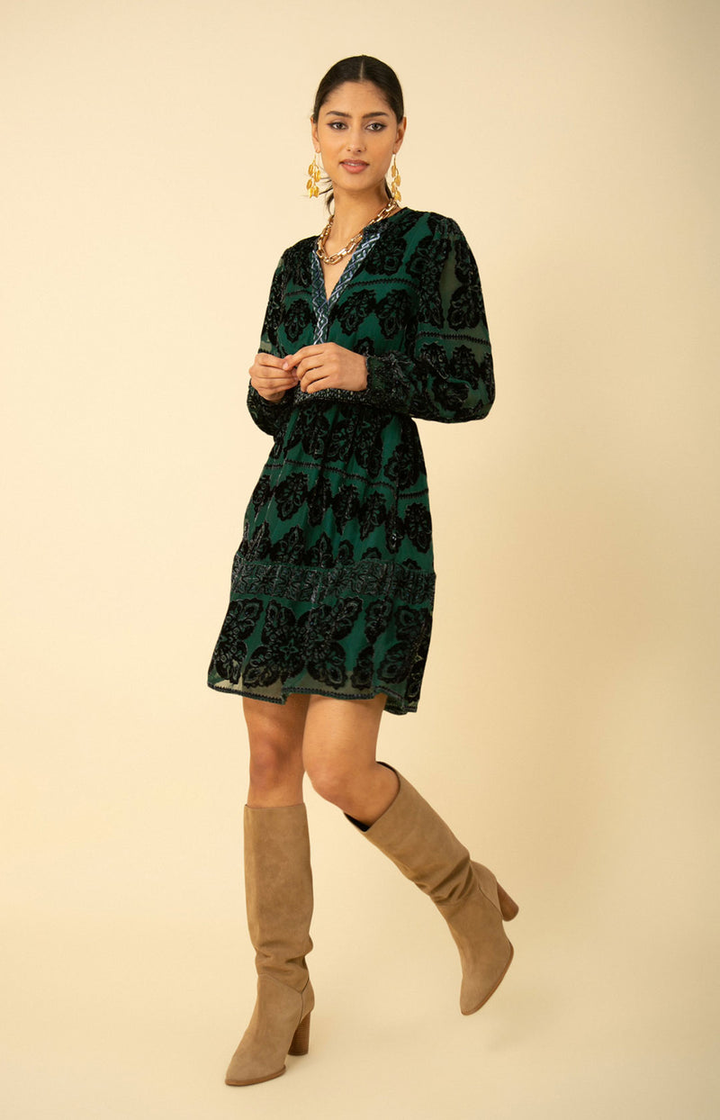 Camila Velvet Burnout Dress, color_emerald
