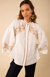 Kaia Embroidered Linen Top, color_ivory