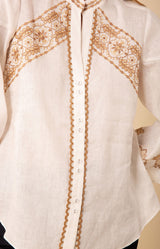 Kaia Embroidered Linen Top, color_ivory