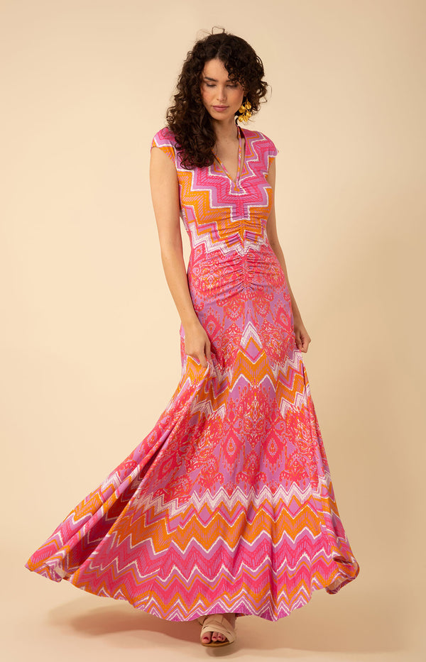Angela Shirred Maxi Dress, color_pink