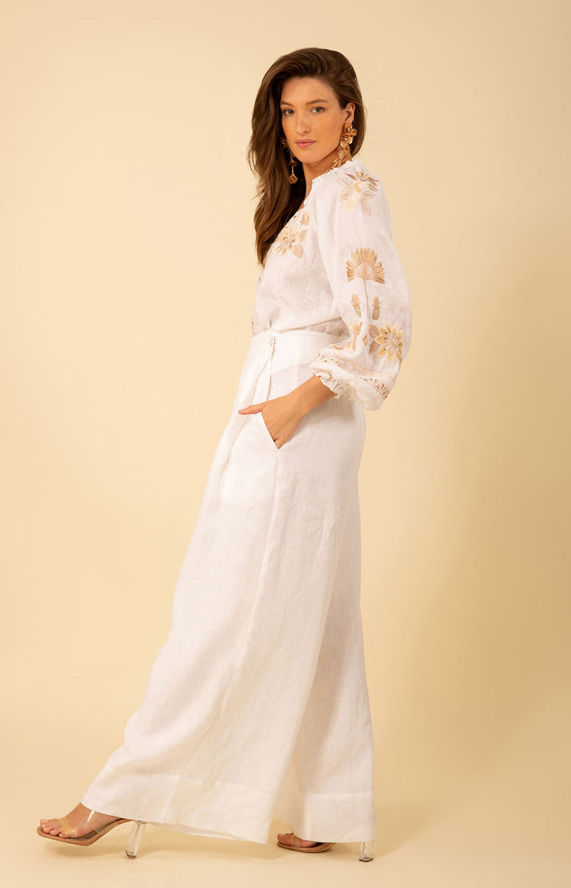 Saylor Embroidered Linen Top, color_white