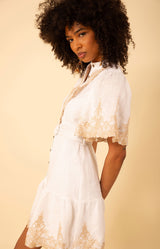 Haven Embroidered Linen Dress, color_white