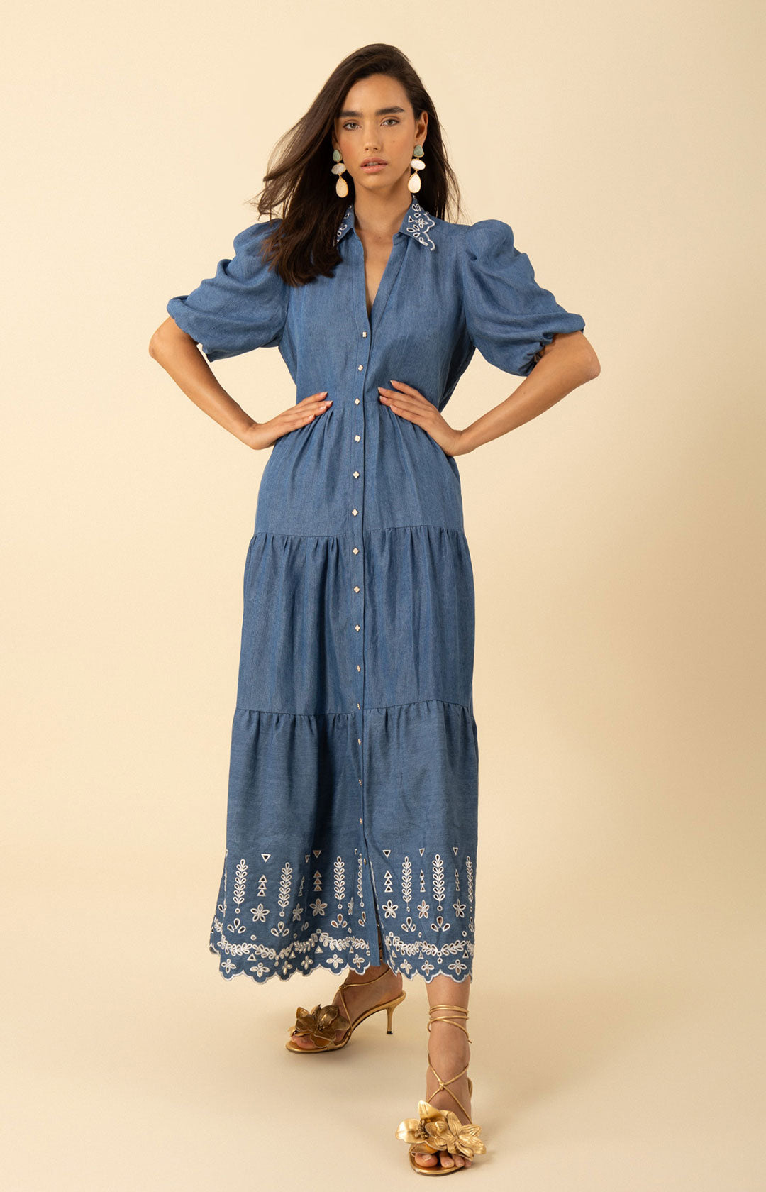 Martha Embroidered Chambray Dress Blue / S