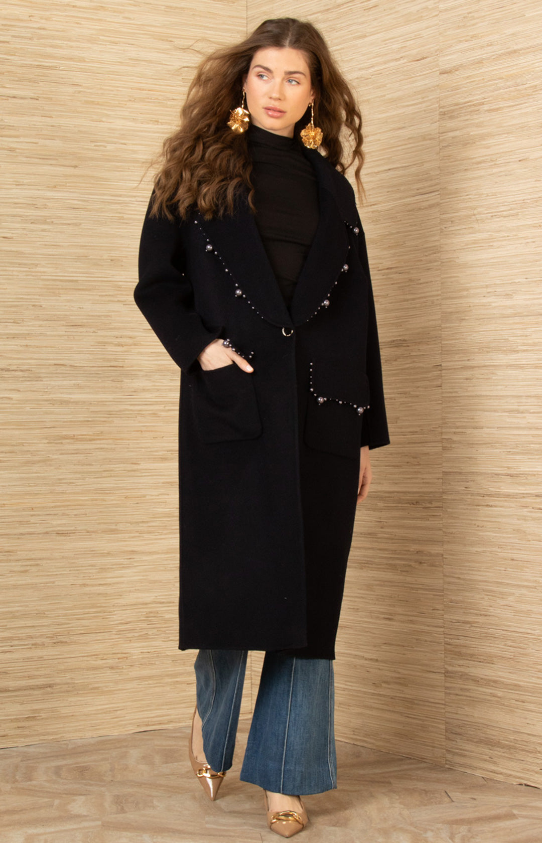 Braylee Wool Beaded Mid Coat