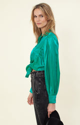 Yamei Solid Silk Top, color_kellygreen