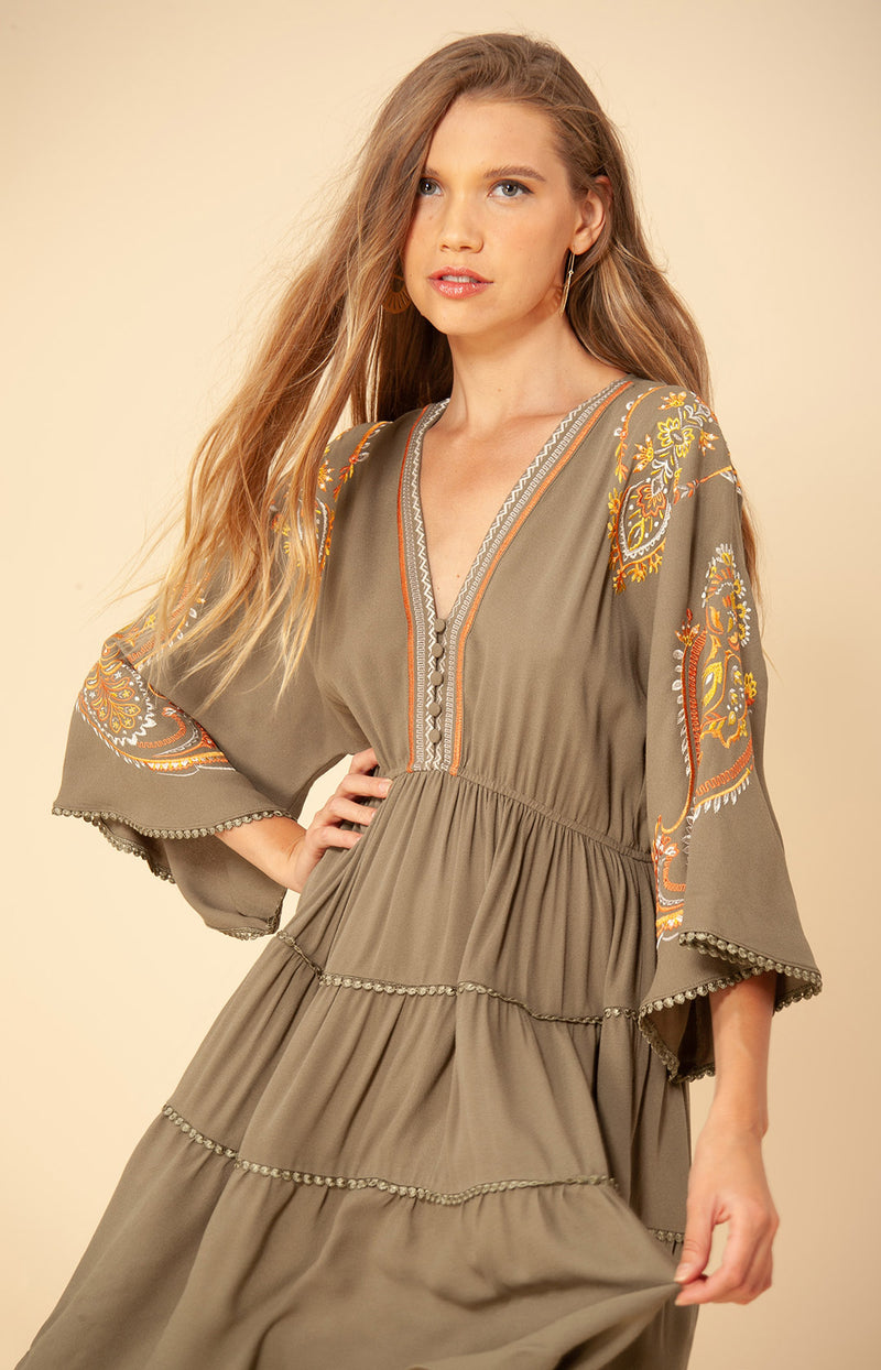 Daya Embroidered Dress, color_olive