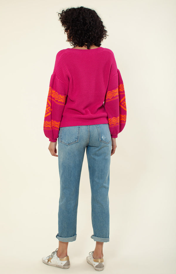 Olivia Jacquard Sweater, color_Raspberry