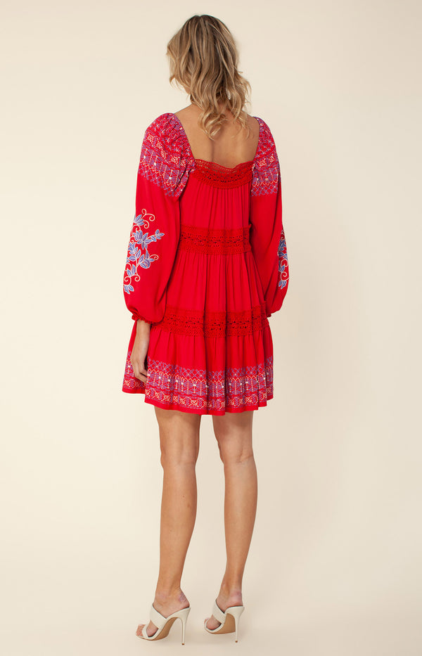 Darby Embroidered Dress, color_red
