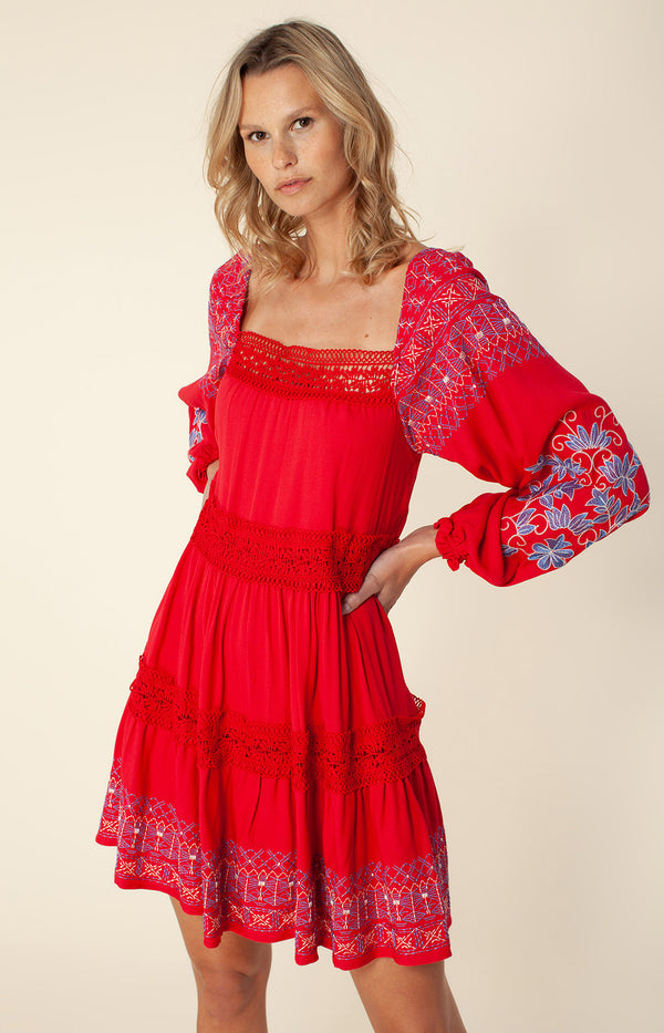 Darby Embroidered Dress, color_red