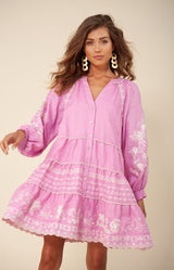 Venize Embroidered Linen Dress, color_pink