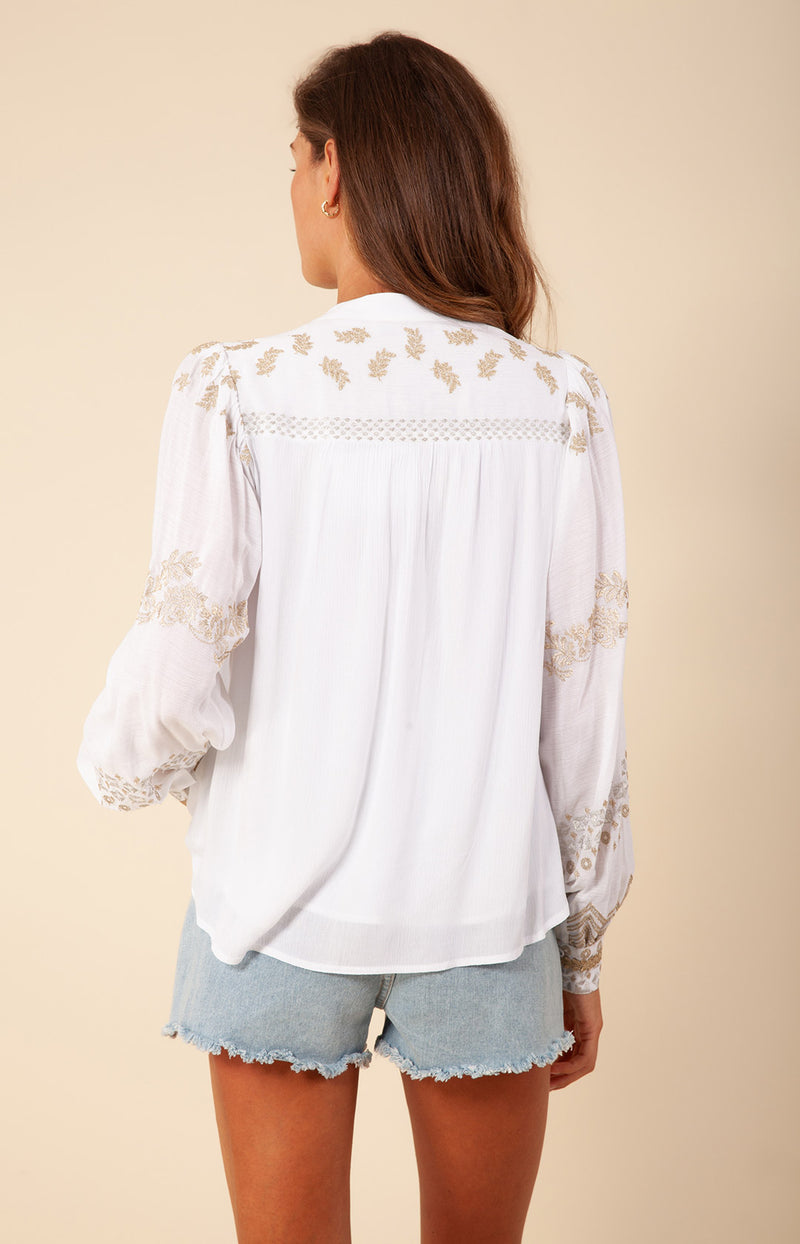 Kizzy Embroidered Crinkle Gauze Top, color_gold