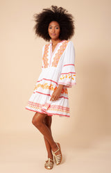 Taliah Embroidered Crinkle Gauze Dress, color_coral