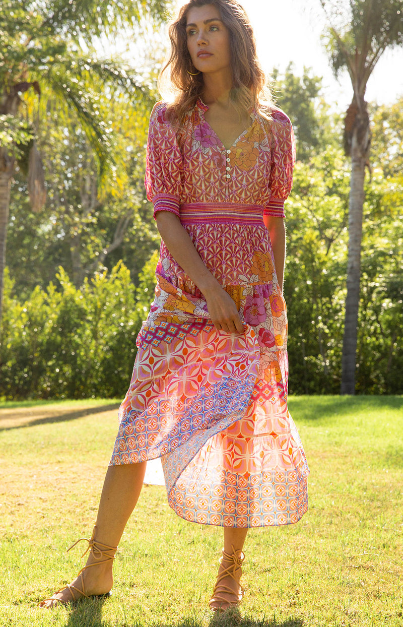 Reina Voile Midi Dress, color_coral