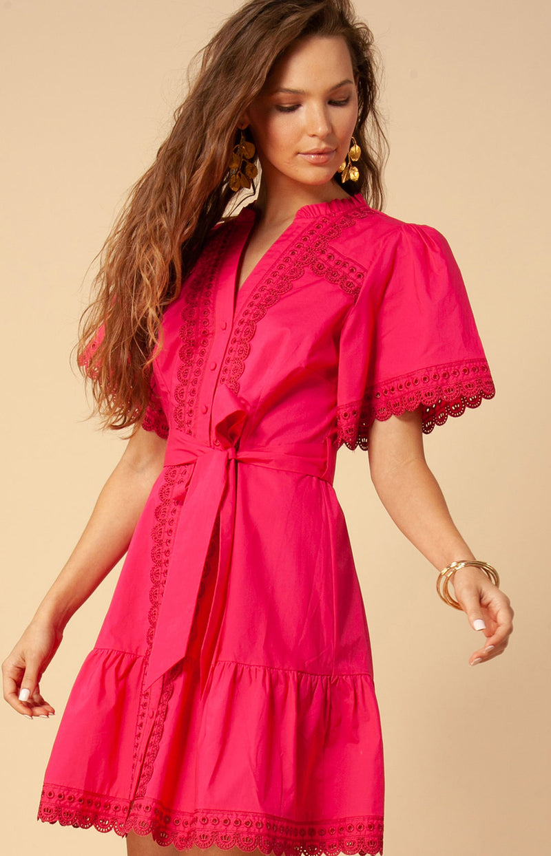 Kaja Solid Poplin Dress, color_raspberry