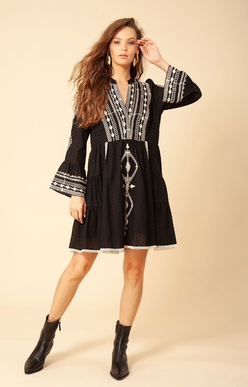 Tasha Embroidered Dress, color_black