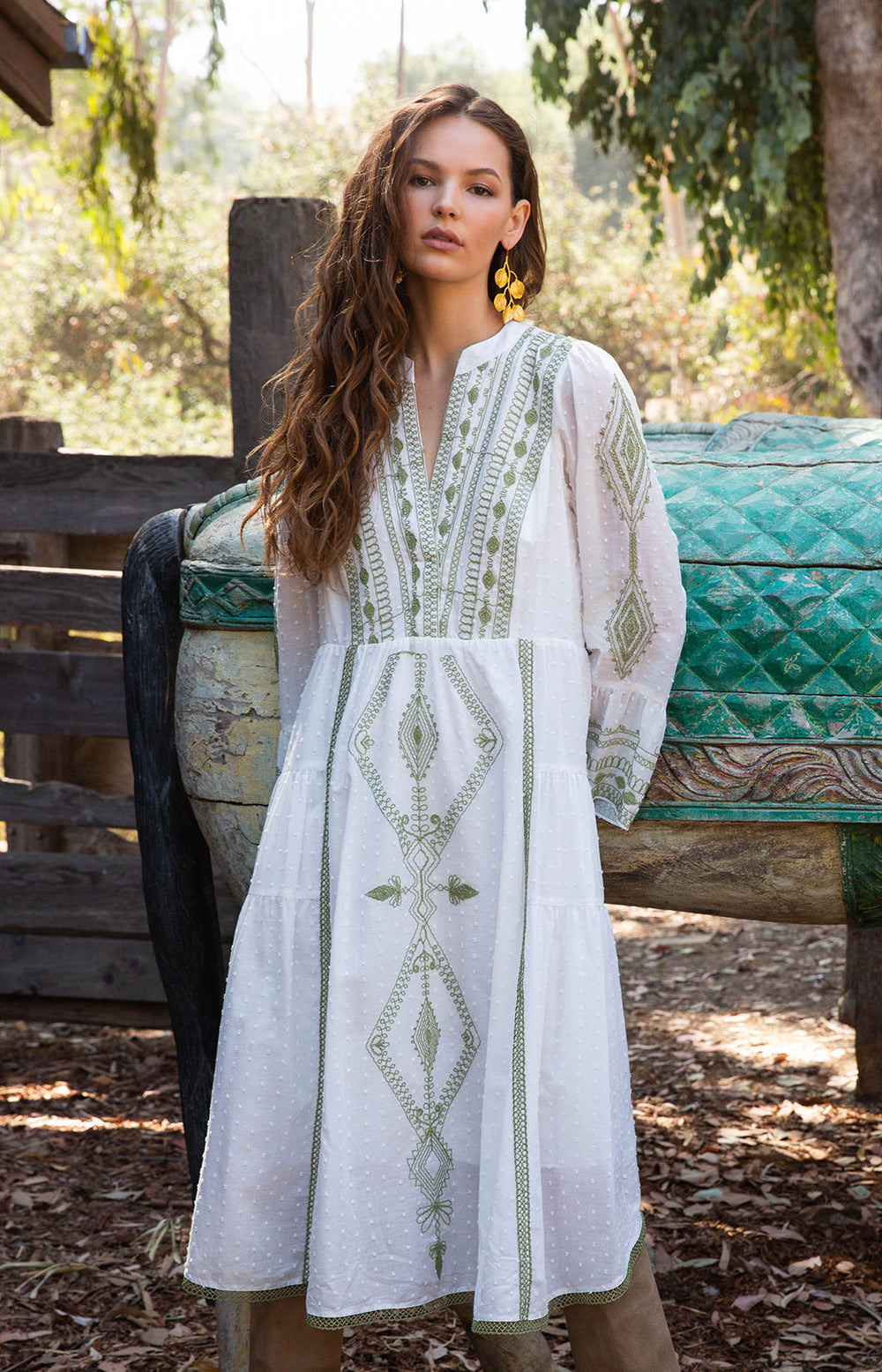 Tasha Embroidered Midi Dress Olive / XS Tasha Embroidered Midi Dress Olive / XS