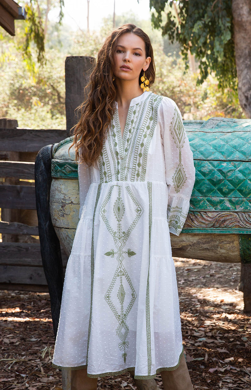 Tasha Embroidered Midi Dress Olive / XS Tasha Embroidered Midi Dress Olive / XS