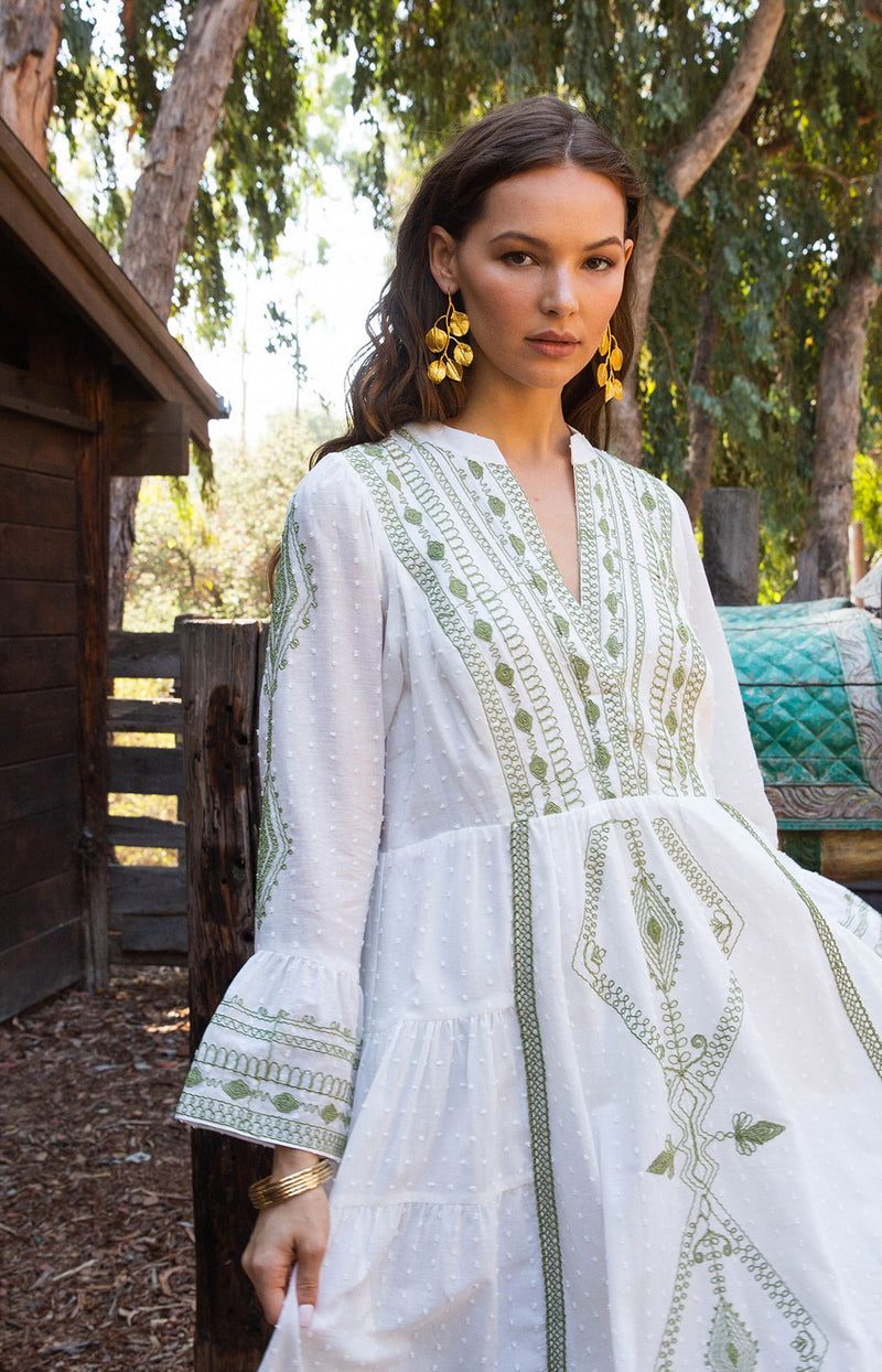 Tasha Embroidered Midi Dress, color_olive