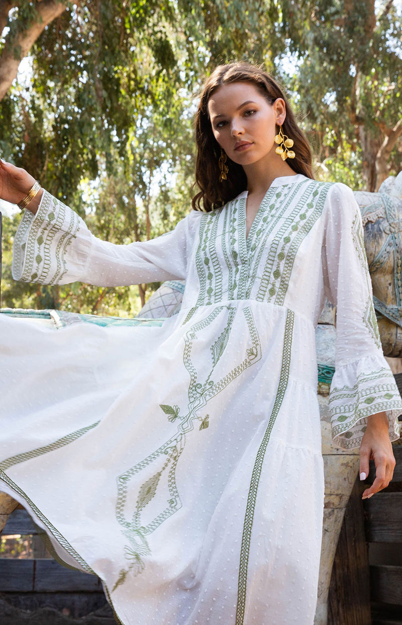 Tasha Embroidered Midi Dress, color_olive