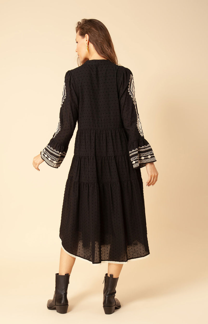 Tasha Embroidered Midi Dress, color_black