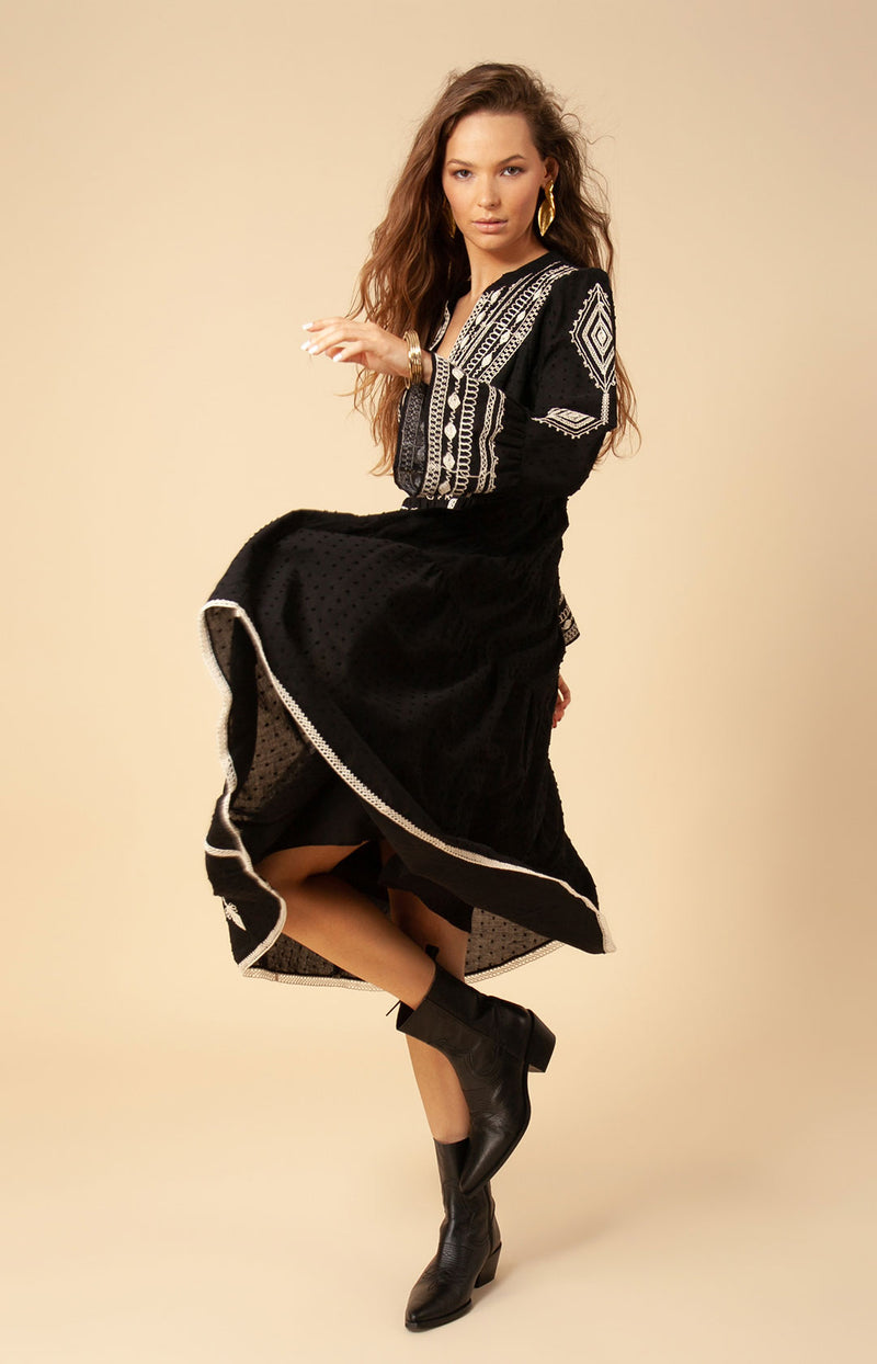 Tasha Embroidered Midi Dress, color_black