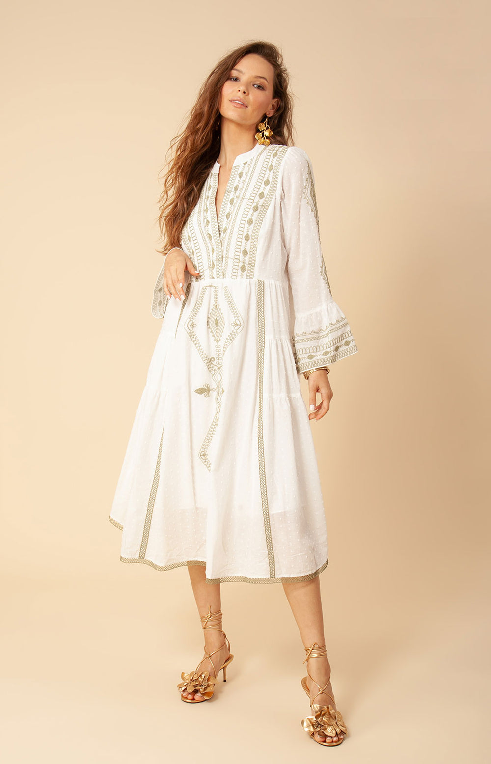green emerald velvet dress Tasha Embroidered Midi Dress Black / S