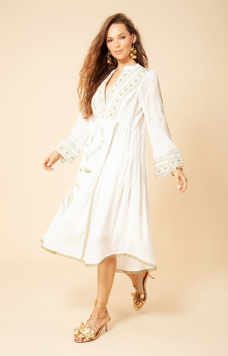 Tasha Embroidered Midi Dress Olive / XS Tasha Embroidered Midi Dress Olive / XS