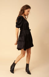 June Solid Charmeuse Dress, color_black