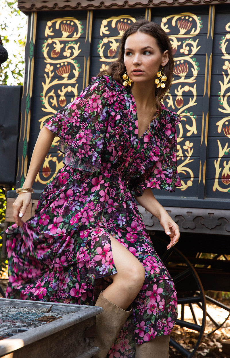 Natasha Tiered Chiffon Dress, color_black