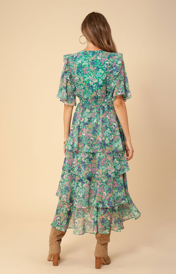 Natasha Tiered Chiffon Dress, color_green