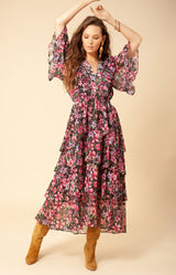 Natasha Tiered Chiffon Dress, color_black