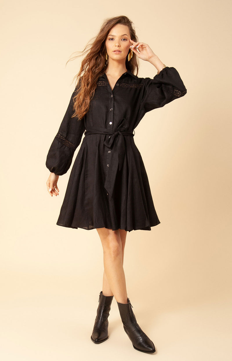 Floriana Solid Linen Dress, color_black