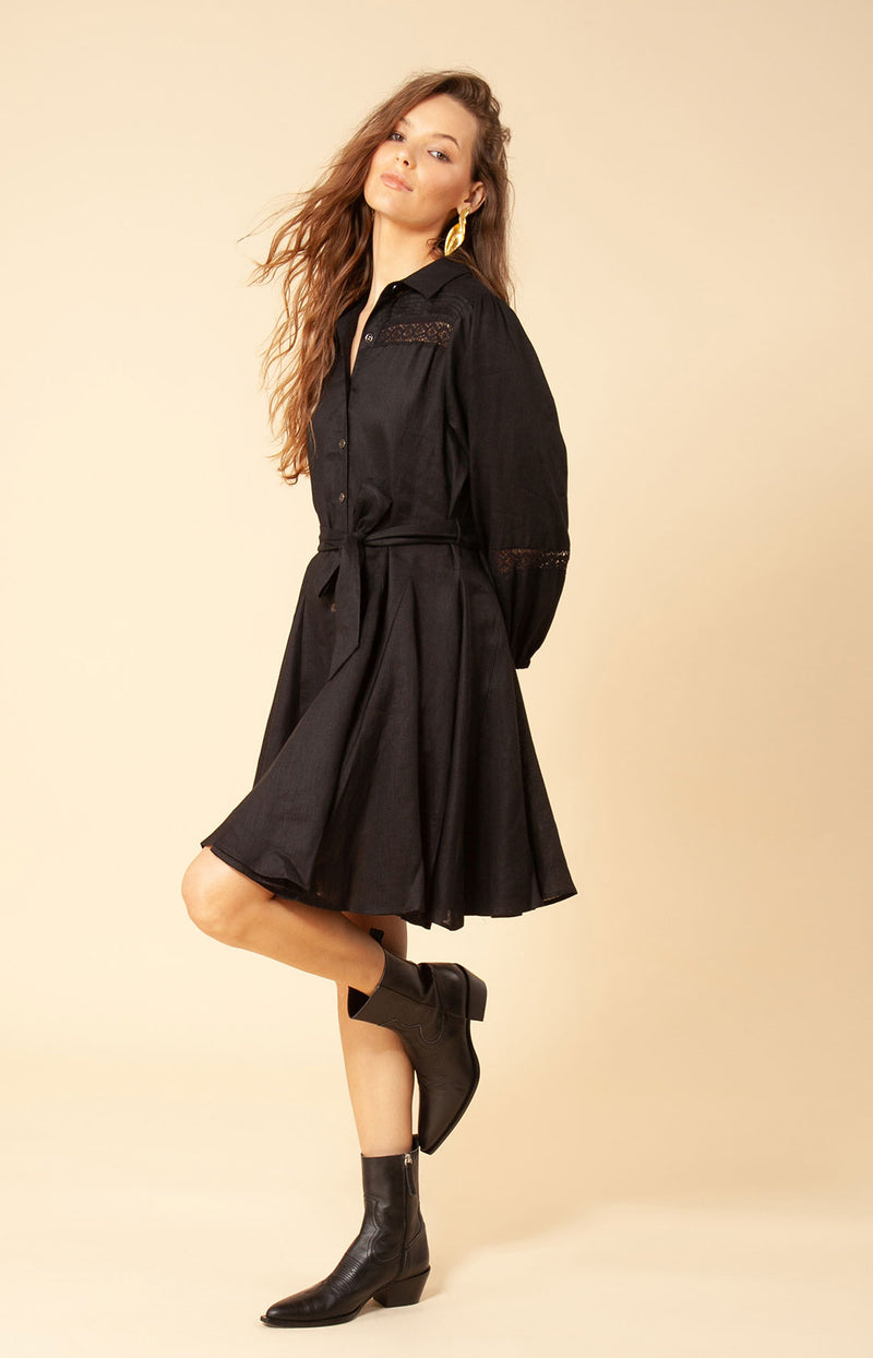 Floriana Solid Linen Dress, color_black