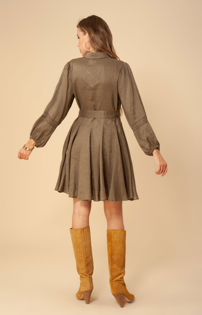 Floriana Solid Linen Dress Olive / XS Floriana Solid Linen Dress Olive / XS