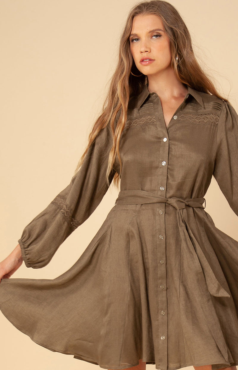 Floriana Solid Linen Dress, color_olive