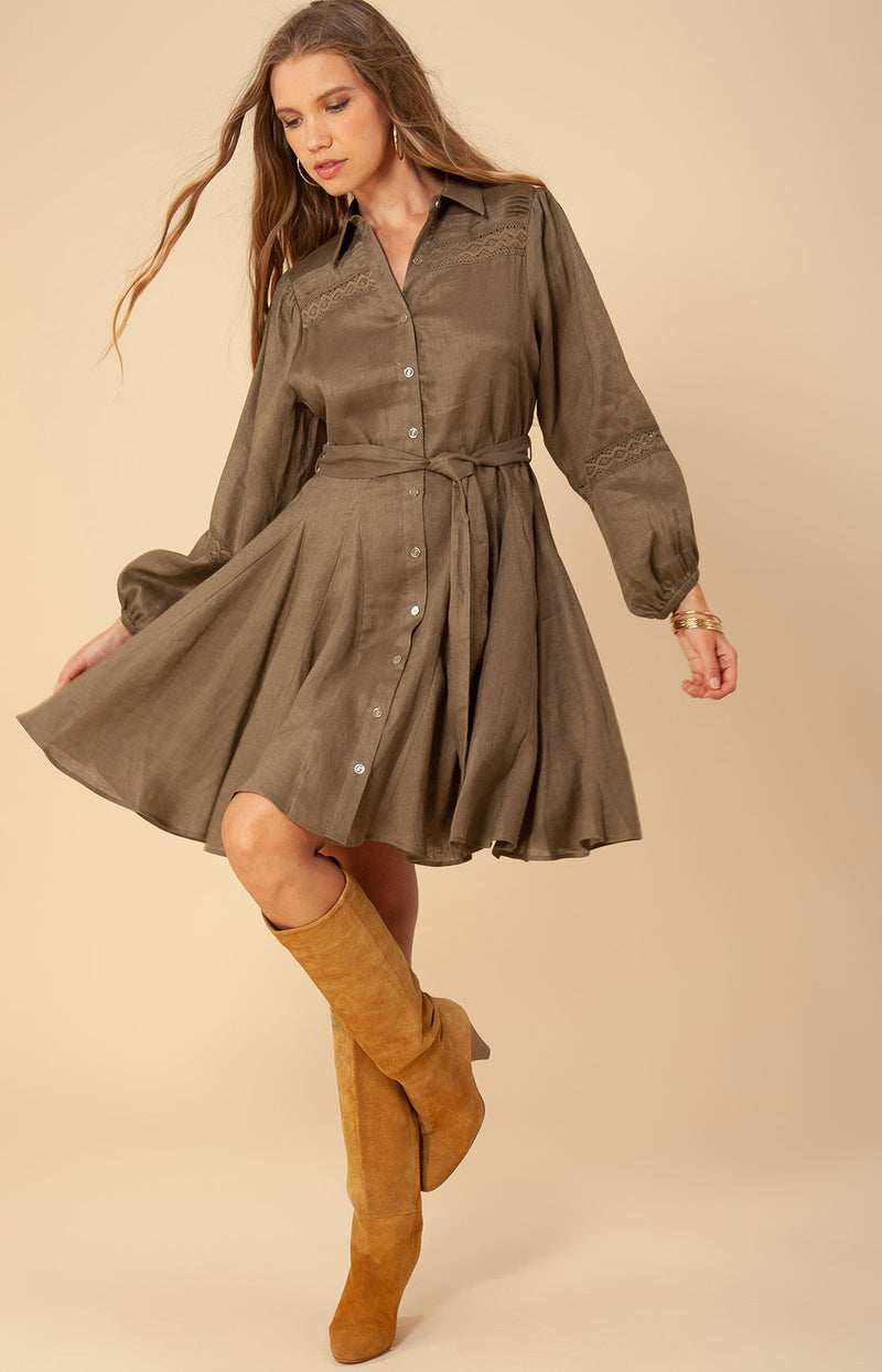 Floriana Solid Linen Dress Olive / XS Floriana Solid Linen Dress Olive / XS