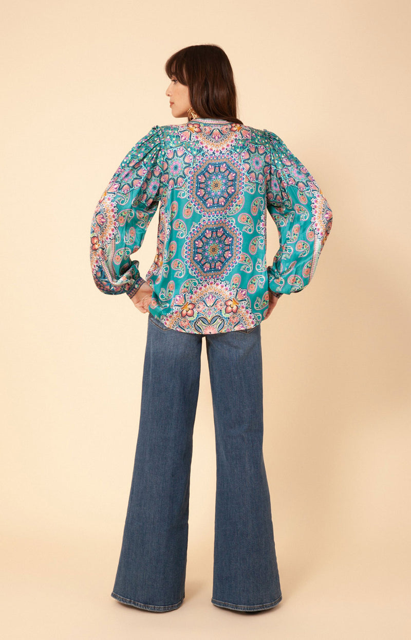 Joleen Charmeuse Top Beaded, color_teal