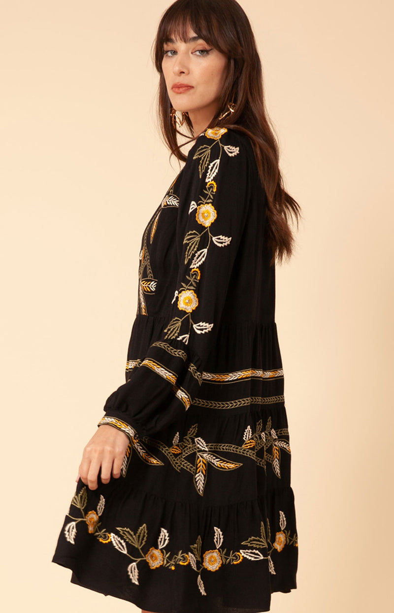 Amelia Embroidered Crepe Dress, color_black