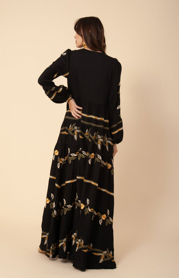 Amelia Embroidered Crepe Maxi Dress, color_black