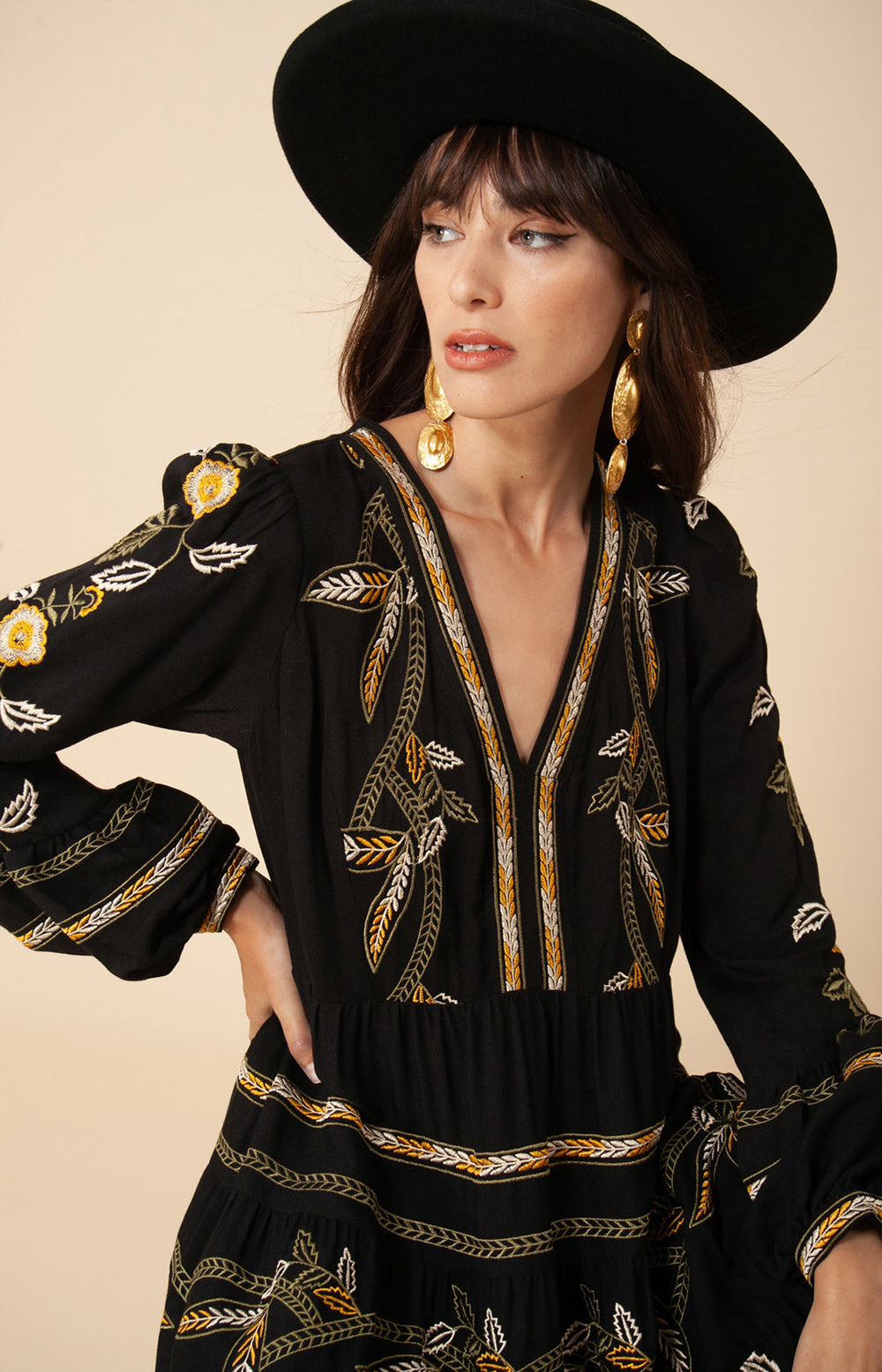 free people amelia maxi dress Amelia Embroidered Crepe Maxi Dress Black / XS
