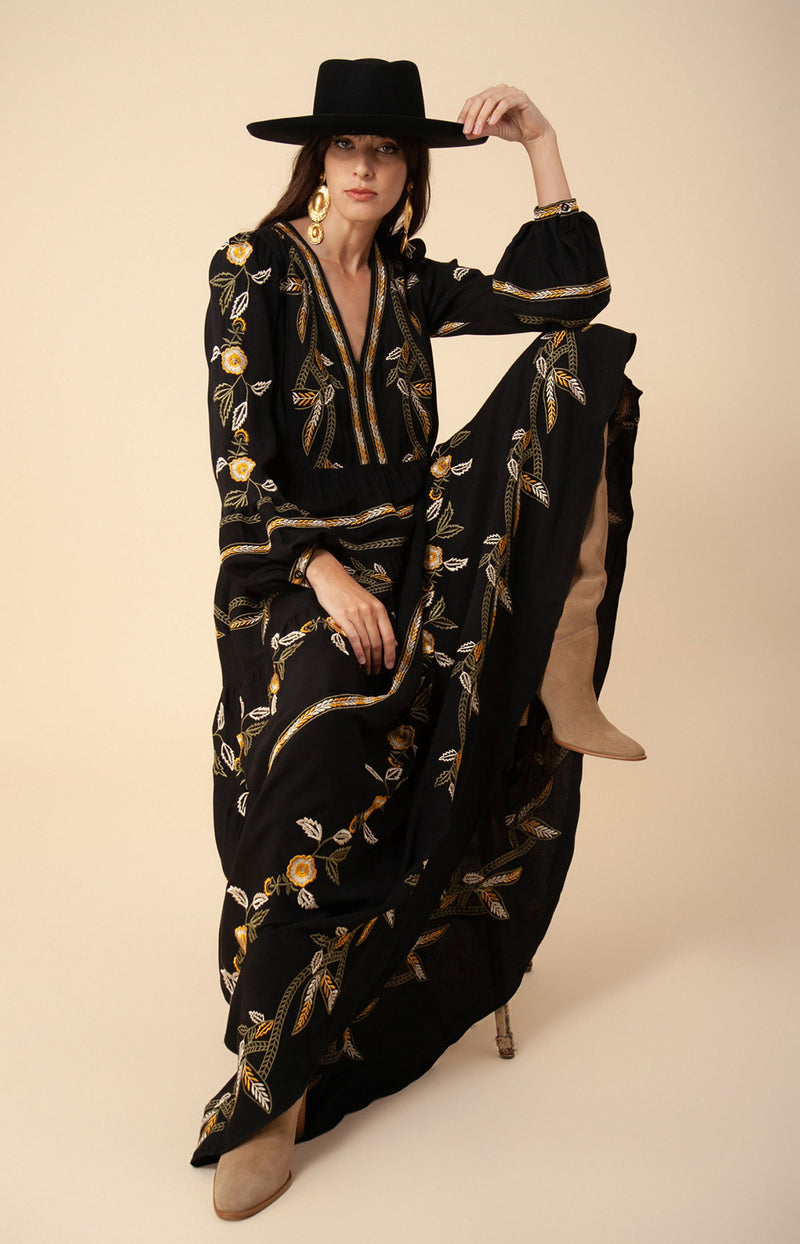 Amelia Embroidered Crepe Maxi Dress, color_black