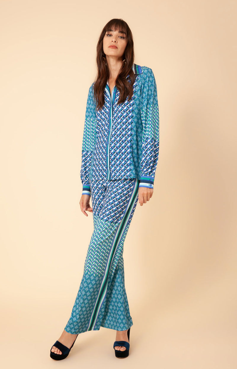 Lania Jersey Button Up Top, color_navy