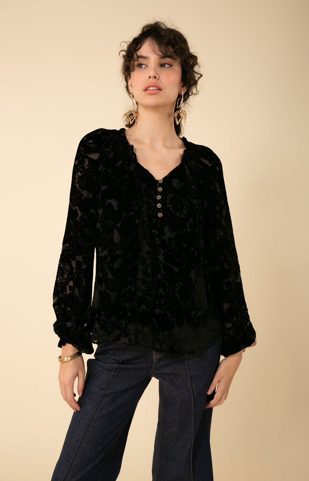 Alba Solid Velvet Burnout Top