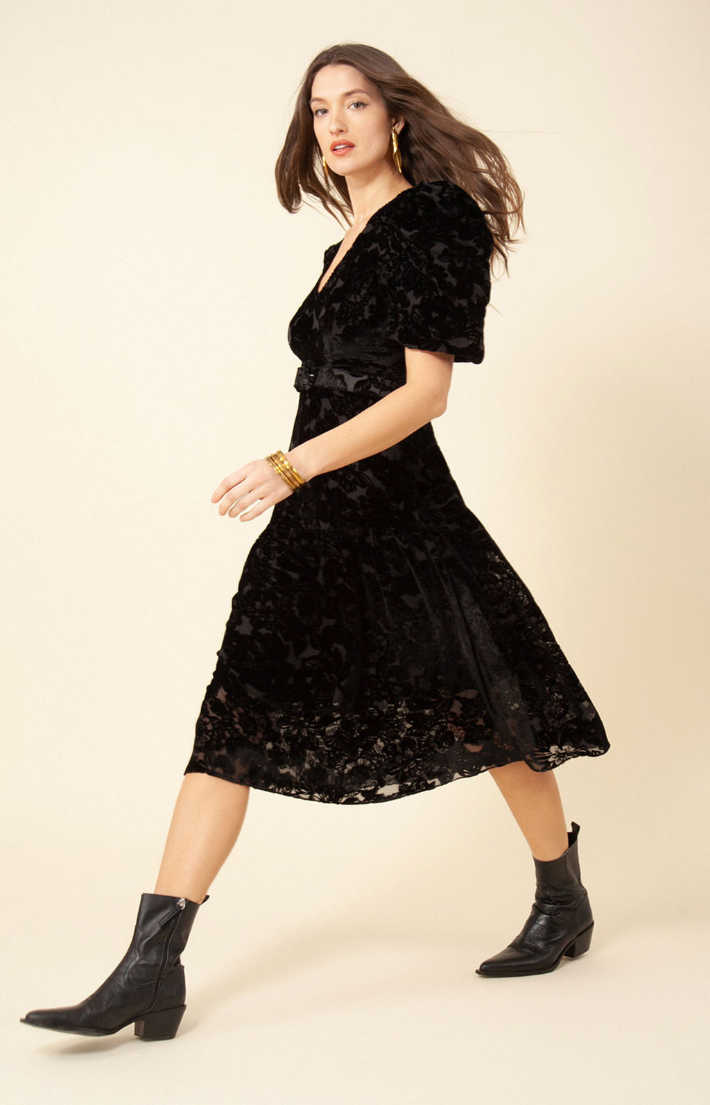 Hale Bob Mia Velvet Burnout Midi Dress - Black Hale Bob Mia Velvet Burnout Midi Dress - Black