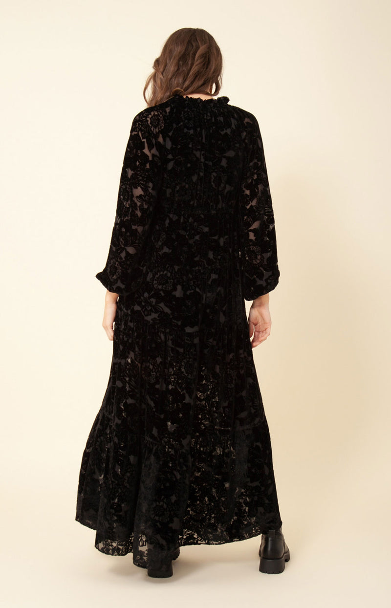 Lina Solid Velvet Burnout Maxi Dress, color_black