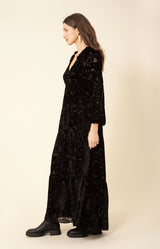 Lina Solid Velvet Burnout Maxi Dress, color_black