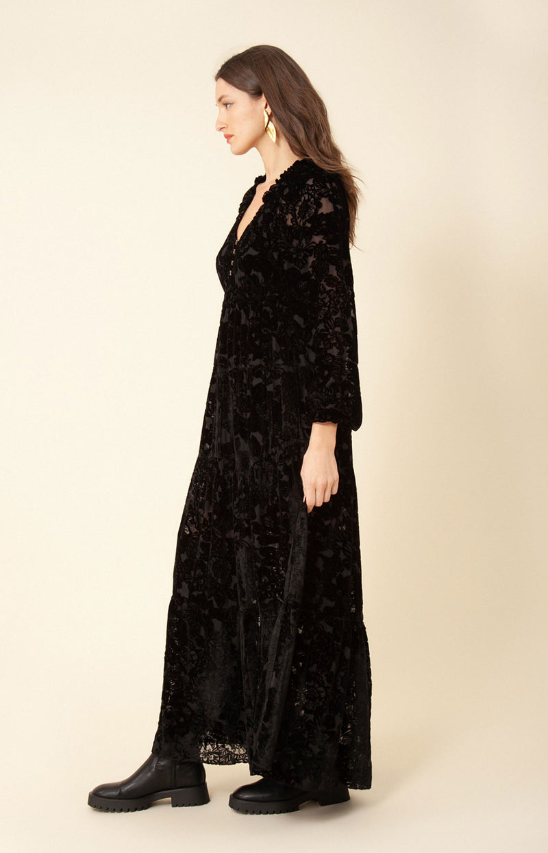 Lina Solid Velvet Burnout Maxi Dress Black / Xs Lina Solid Velvet Burnout Maxi Dress Black / Xs