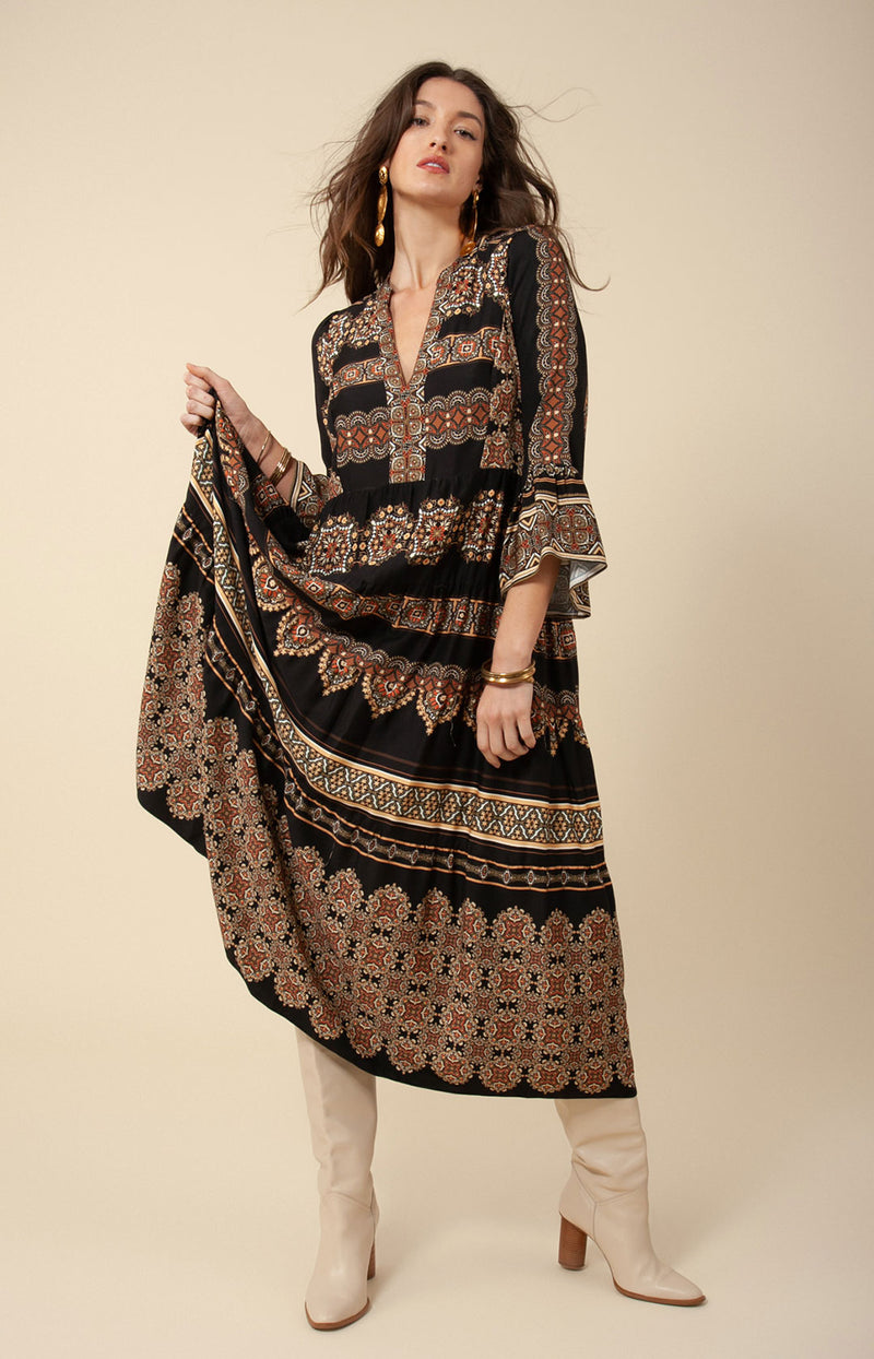 Agathe Twill Midi Dress, color_black