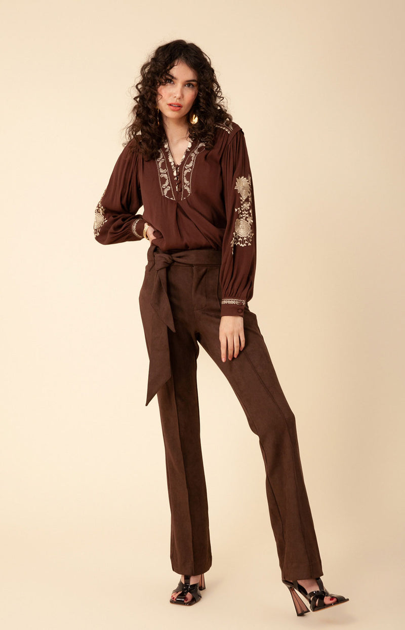 Leonie Embroidered Top, color_brown